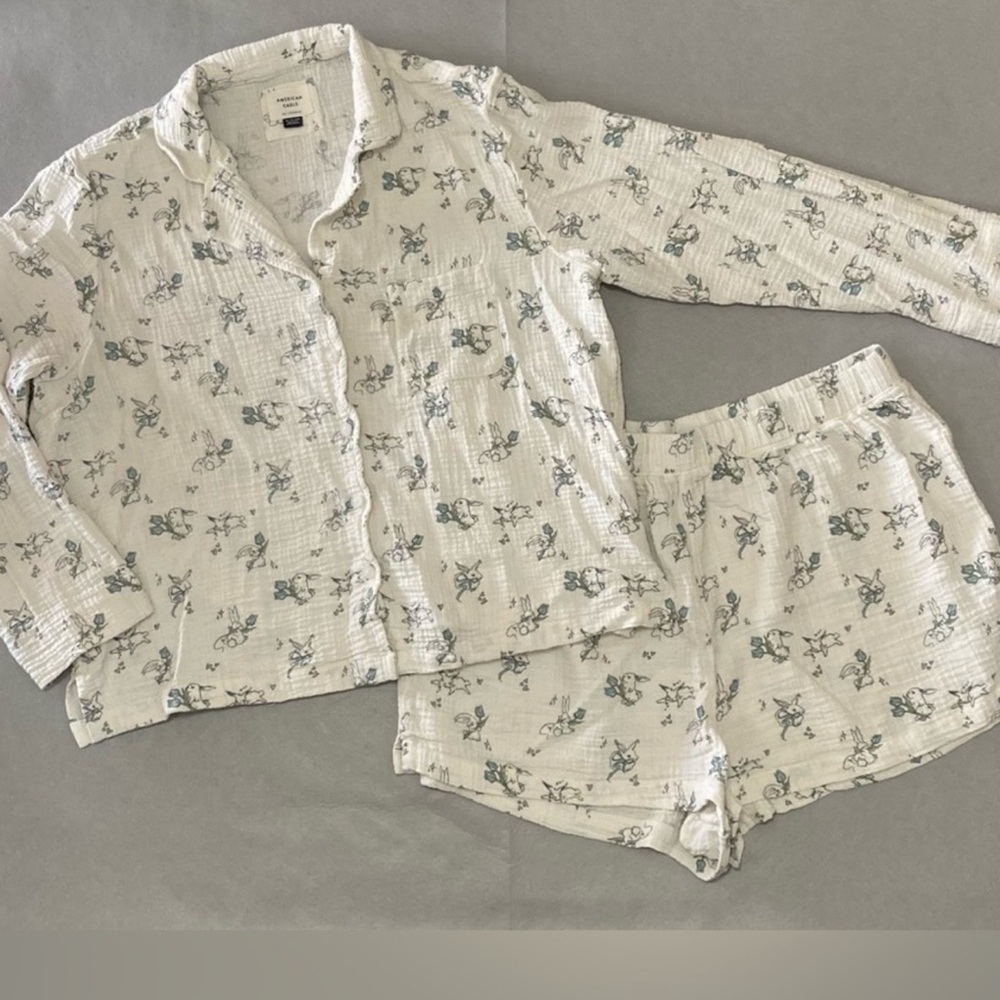 Women’s  Pajamas Set with Blue and Gray Print